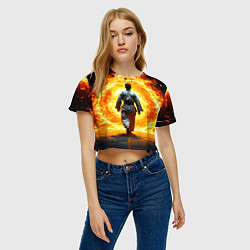 Футболка 3D укороченная женская Айкидоист и огненный вихрь, цвет: 3D-принт — фото 2