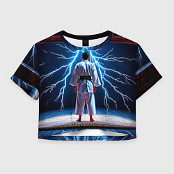 Футболка 3D укороченная женская Айкидоист и молния, цвет: 3D-принт