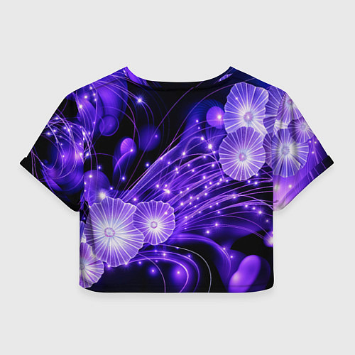 Женский топ Силуэты цветов на темном фоне - фиолетовое свечени / 3D-принт – фото 2