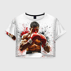 Футболка 3D укороченная женская Тайский боксер на белом, цвет: 3D-принт