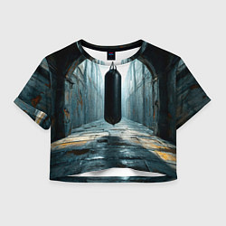 Футболка 3D укороченная женская Боксерская груша на черном, цвет: 3D-принт