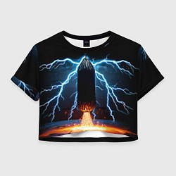 Футболка 3D укороченная женская Боксерская груша и молния, цвет: 3D-принт