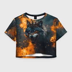 Футболка 3D укороченная женская Злой волк в огне, цвет: 3D-принт