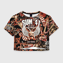 Женский топ Sum 41 на фоне кролика и гитар