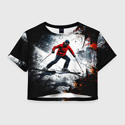 Футболка 3D укороченная женская Лыжник в движении, цвет: 3D-принт