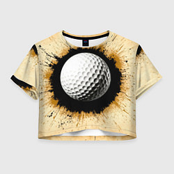 Футболка 3D укороченная женская Мяч для гольфа на бежевом, цвет: 3D-принт