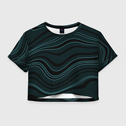 Футболка 3D укороченная женская Тёмный синий волнистые полосы, цвет: 3D-принт