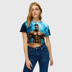 Футболка 3D укороченная женская Бодибилдер в синем дыму, цвет: 3D-принт — фото 2