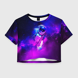 Футболка 3D укороченная женская Космонавт среди облаков, цвет: 3D-принт