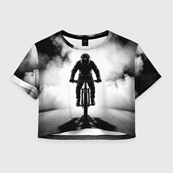 Футболка 3D укороченная женская Трековый велосипед в дыму, цвет: 3D-принт