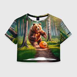 Футболка 3D укороченная женская Колобок и медведь, цвет: 3D-принт