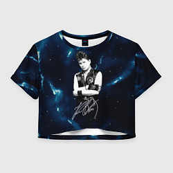 Футболка 3D укороченная женская Юрий Хой черно-белый портрет с подписью, цвет: 3D-принт