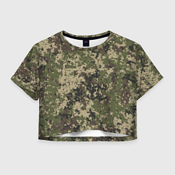 Футболка 3D укороченная женская Камуфляж защитный пиксельный, цвет: 3D-принт