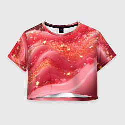 Футболка 3D укороченная женская Розовая волнистая блестящая текстура, цвет: 3D-принт