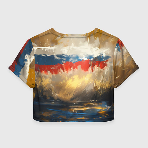 Женский топ Медведь и флаг РФ в поле / 3D-принт – фото 2