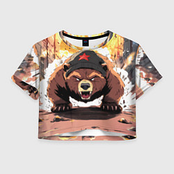 Женский топ Злой русский медведь с пилоткой на голове