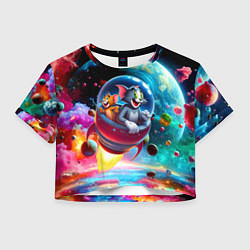 Футболка 3D укороченная женская Том и Джерри летят в ракете - нейроарт, цвет: 3D-принт