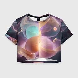 Футболка 3D укороченная женская Космическая круглая абстракция, цвет: 3D-принт