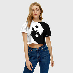 Футболка 3D укороченная женская Black and white wolfs, цвет: 3D-принт — фото 2