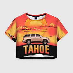 Футболка 3D укороченная женская Tahoe на закате джип, цвет: 3D-принт