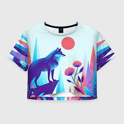 Футболка 3D укороченная женская Волк в долине охраняет цветок, цвет: 3D-принт