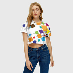 Футболка 3D укороченная женская Разноцветные квадраты, цвет: 3D-принт — фото 2