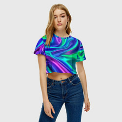 Футболка 3D укороченная женская Neon waves, цвет: 3D-принт — фото 2