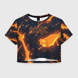 Футболка 3D укороченная женская ACDC оранжевый логотип, цвет: 3D-принт