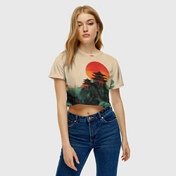 Футболка 3D укороченная женская Храм в горах, цвет: 3D-принт — фото 2