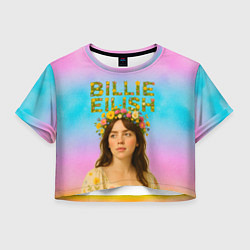 Футболка 3D укороченная женская Билли Айлиш с цветочным венком на голове, цвет: 3D-принт