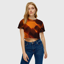 Футболка 3D укороченная женская Оранжевые объемные пластины, цвет: 3D-принт — фото 2