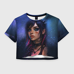 Футболка 3D укороченная женская Девушка неформалка cosmic hell goth, цвет: 3D-принт