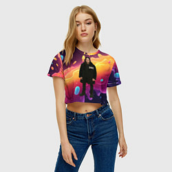 Футболка 3D укороченная женская Bones во весь рост в черной одежде, цвет: 3D-принт — фото 2