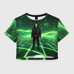 Футболка 3D укороченная женская Bones в зеленом полигоне, цвет: 3D-принт