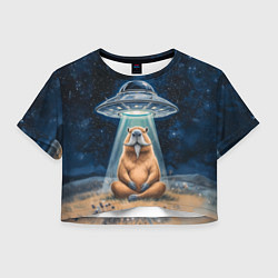 Женский топ Нло похищает капибару сидящую в позе лотоса