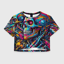 Футболка 3D укороченная женская Cyber skull - pattern, цвет: 3D-принт