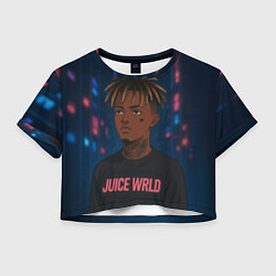 Футболка 3D укороченная женская Juice WRLD - Неоновый аниме арт, цвет: 3D-принт