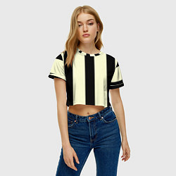 Футболка 3D укороченная женская Color black beige line, цвет: 3D-принт — фото 2