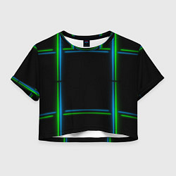 Футболка 3D укороченная женская Neon green light blue, цвет: 3D-принт
