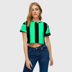 Футболка 3D укороченная женская Color turquoise black line, цвет: 3D-принт — фото 2