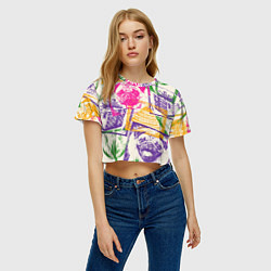 Футболка 3D укороченная женская Мопс и праздник, цвет: 3D-принт — фото 2