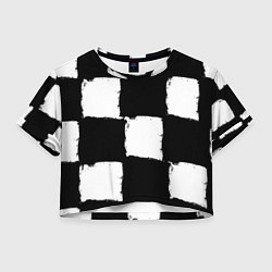 Футболка 3D укороченная женская Черные квадраты в виде шахматной доски, цвет: 3D-принт