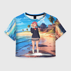 Футболка 3D укороченная женская Дандадан Сиратори Айра с ракушкой в руках, цвет: 3D-принт