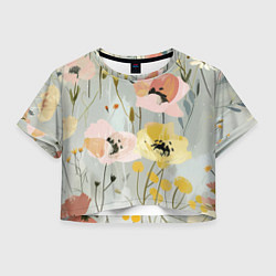 Футболка 3D укороченная женская Цветы и цветочки, цвет: 3D-принт