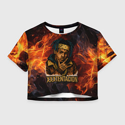 Футболка 3D укороченная женская XXXTentacion на фоне огня, цвет: 3D-принт