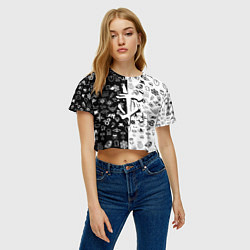 Футболка 3D укороченная женская Doom ачивки паттерн, цвет: 3D-принт — фото 2