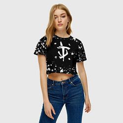 Футболка 3D укороченная женская Doom брызги белых красок, цвет: 3D-принт — фото 2