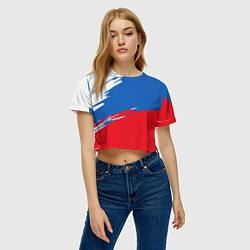 Футболка 3D укороченная женская Белый Синий Красный, цвет: 3D-принт — фото 2
