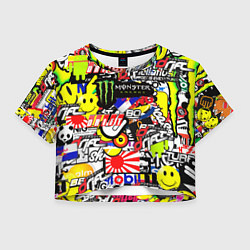 Футболка 3D укороченная женская Monster energy брендовый стиль, цвет: 3D-принт