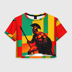 Футболка 3D укороченная женская Спартанский воин поп-арт, цвет: 3D-принт